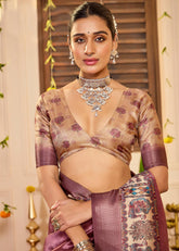 Brownish Purple Tussar Silk Tribal Print Saree-4460